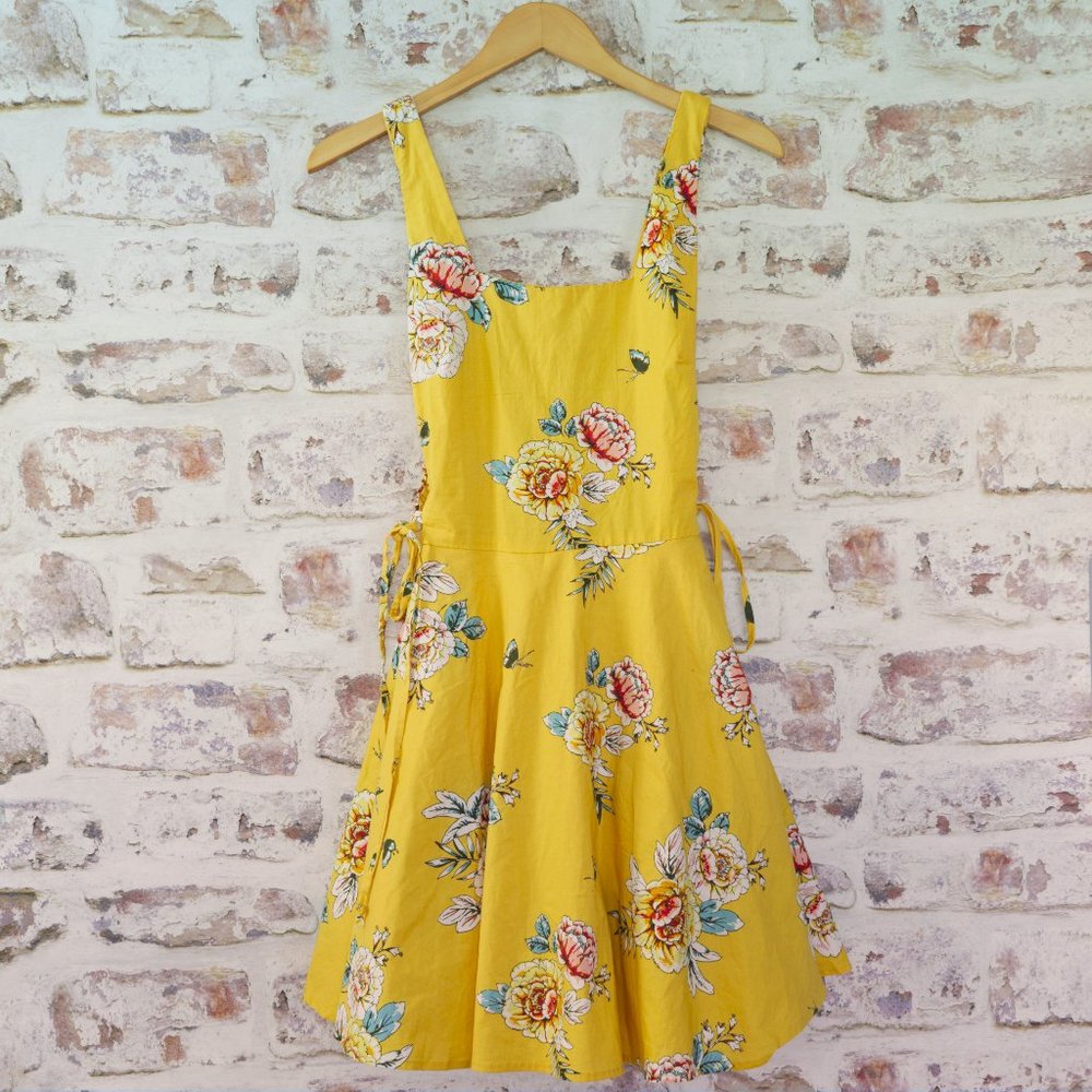 Charlotte Russe Yellow Floral Skater Dress Size L